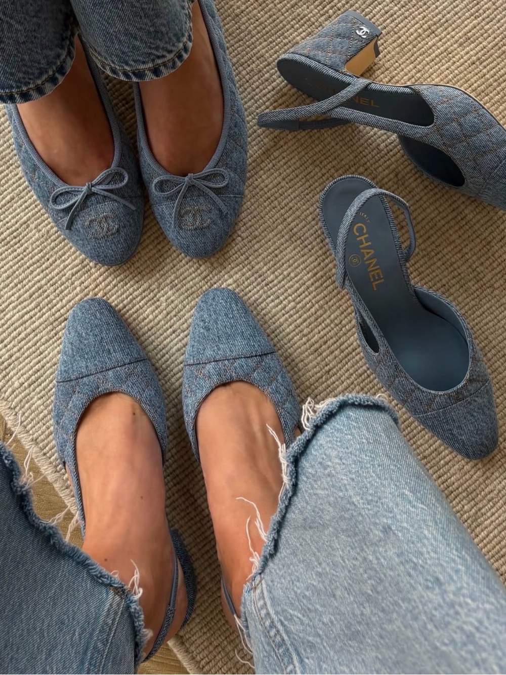 Chanel 26B Light Denim Slingback Flats | Size 38.5